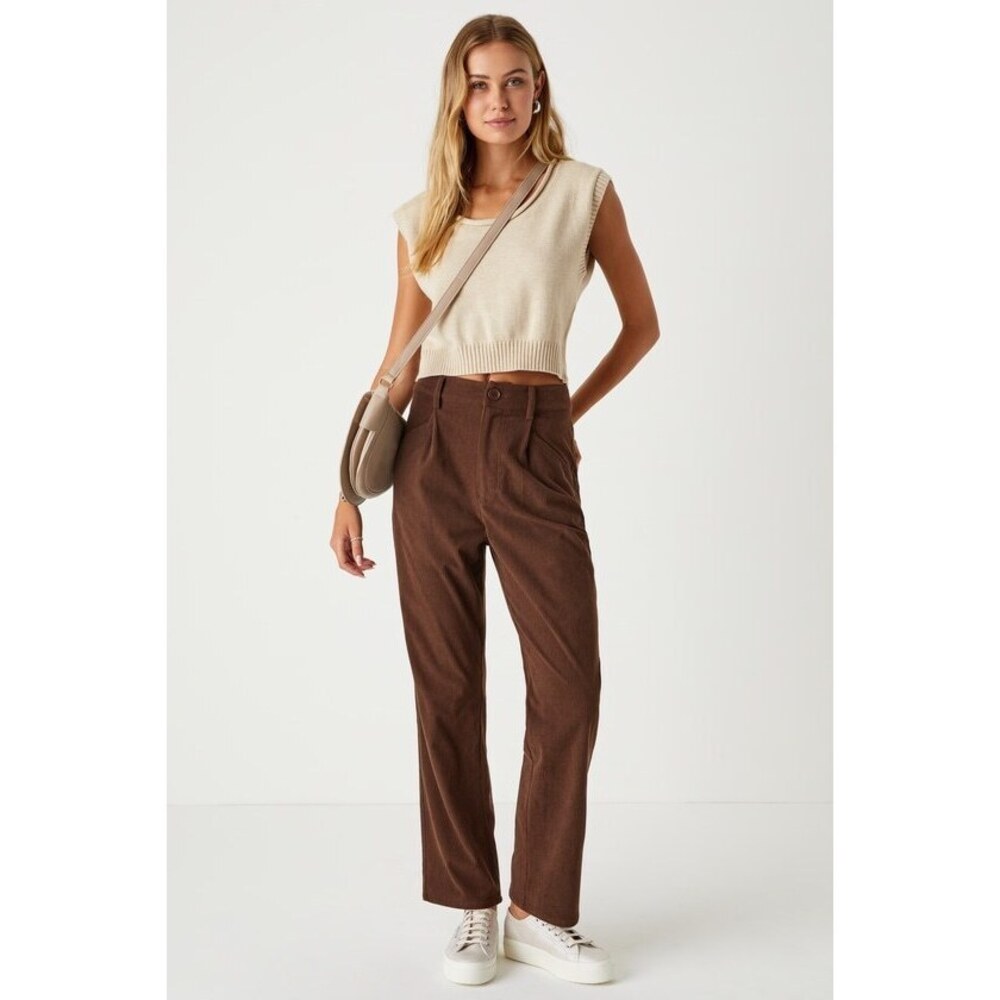 Lulus Retro Expression Brown Corduroy High-waisted Trouser Pants - Size S